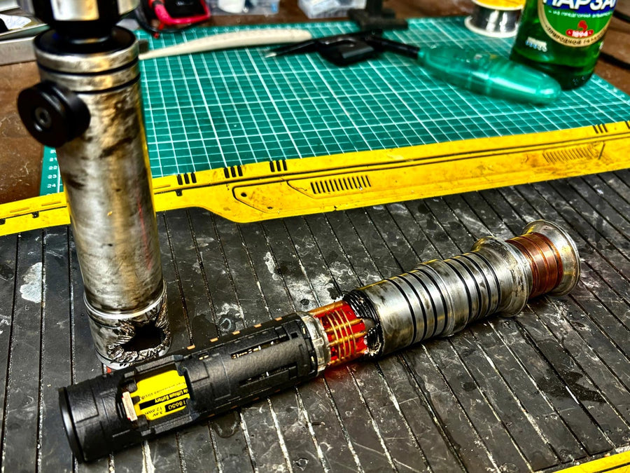 Installed Revan Battle Damaged saber with Proffieboard and Metal Crystal Chamber