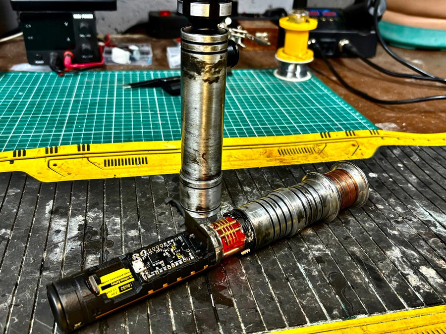 Installed Revan Battle Damaged saber with Proffieboard and Metal Crystal Chamber